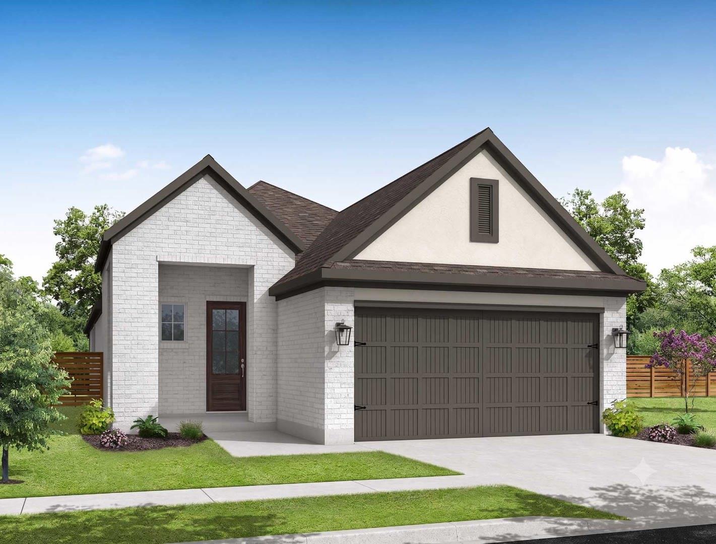 A classic brick facade with a prominent two-car g